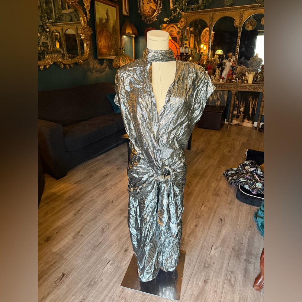 Vintage 80s Liquid Silver Metallic Dress ✨